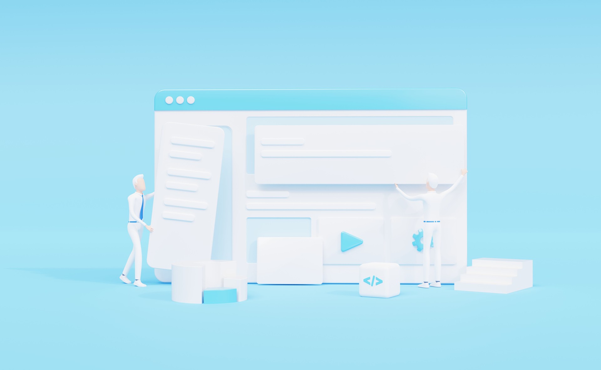 blue white website building 3d illustration